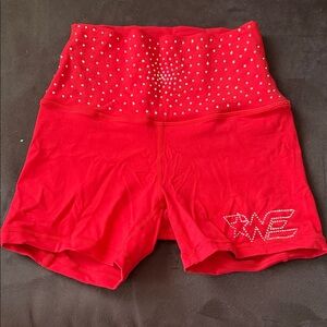 Red High-Waist Rhinestone woodland elite Shorts